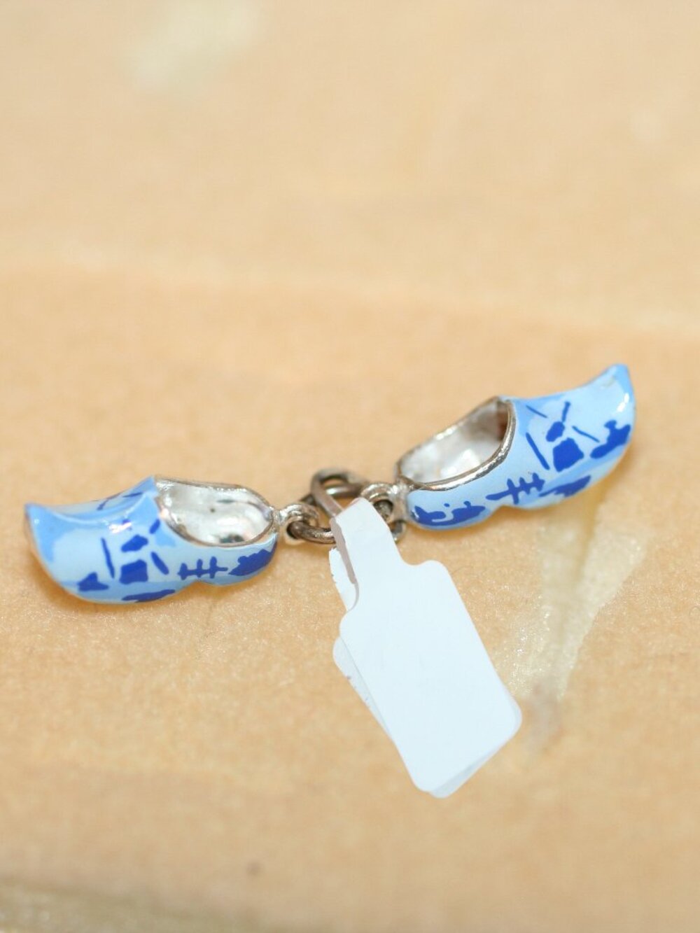 Dutch Holland Shoes Sterling Silver 835 Blue/White Enamel Charm